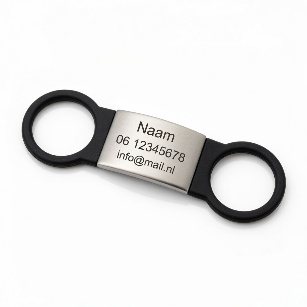 Halsbandpenning Hondenpenning ID dogtag Slide-on ZWART RVS GROOT (inclusief graveren)