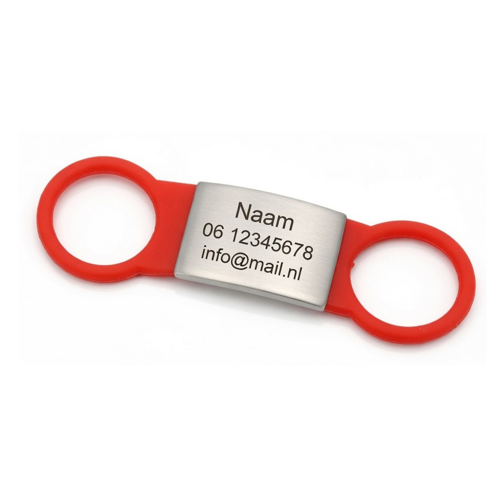 Halsbandpenning Hondenpenning ID dogtag slide-on ROOD RVS GROOT (inclusief graveren)
