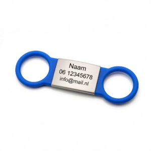 Halsbandpenning Hondenpenning ID dogtag slide-on BLAUW RVS GROOT (inclusief graveren)