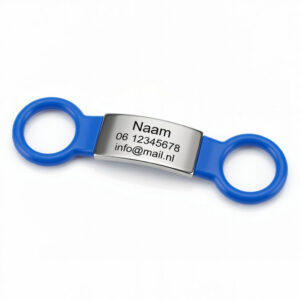 Halsbandpenning Kattenpenning Hondenpenning ID tag Slide-on BLAUW RVS MEDIUM (inclusief graveren)